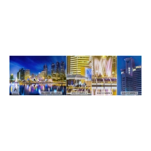 Mostră tapet Premium Canvas - Noaptea de curcubeu a metropolei - Oraș, Bangkok, Arhitectură - 100x30 cm
