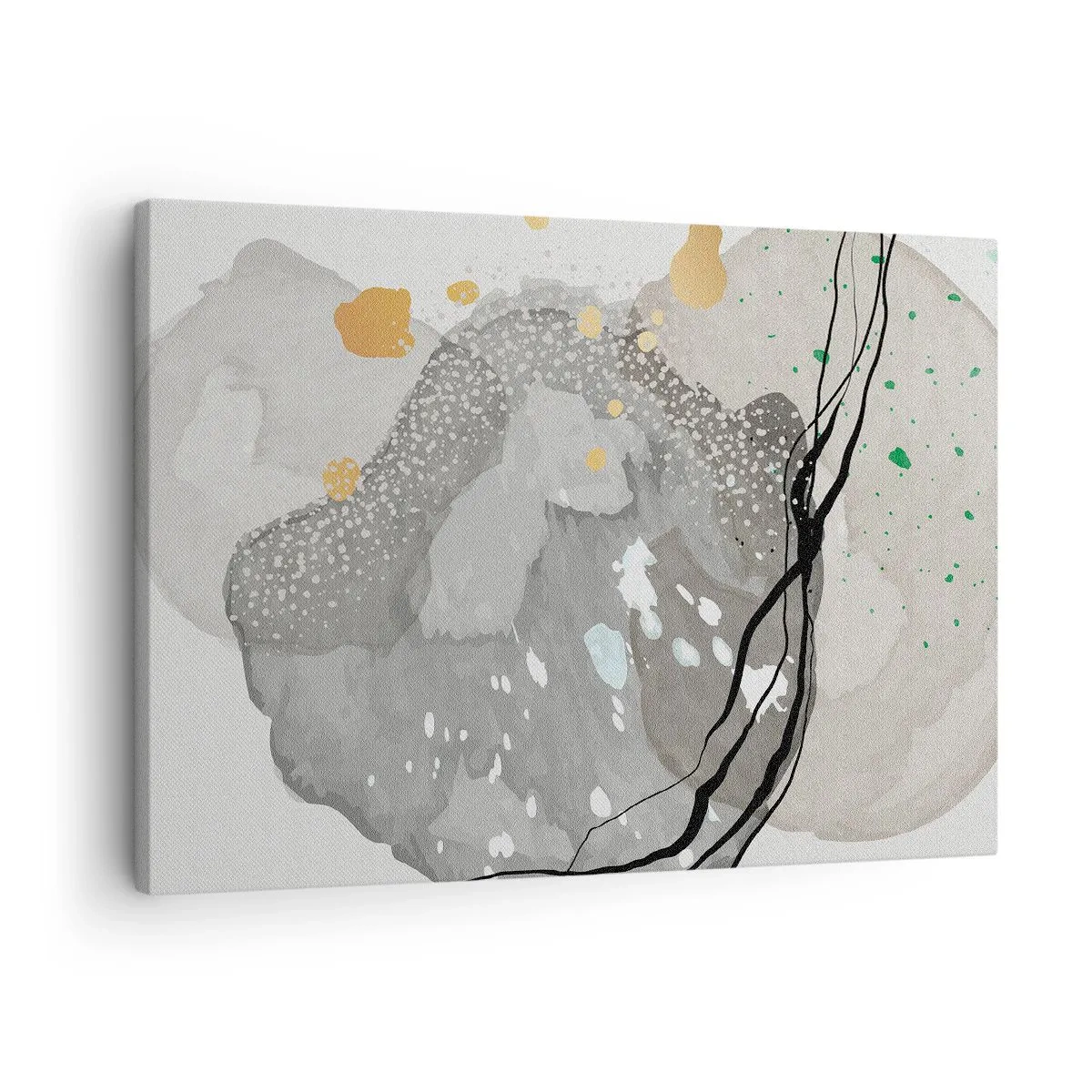 Tablou pe pânză Canvas - Forme organice în nuanțe de gri cu accente de negru și auriu - 70x50cm - Compoziție organică - Decorațiune modernă pentru perete pentru living și dormitor ARTTOR