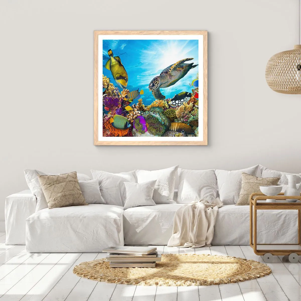 Poster în ramă de stejar deschis - Promenada de corali - 50x50 cm