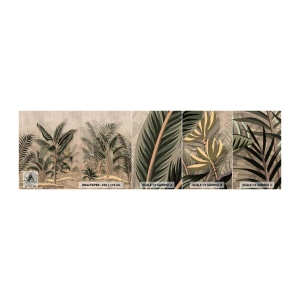 Mostră de Tapet Standard Eco - Gravură în stil colonial - Padure tropicala, Palmier de nuca de cocos, Bananer - 100x30 cm