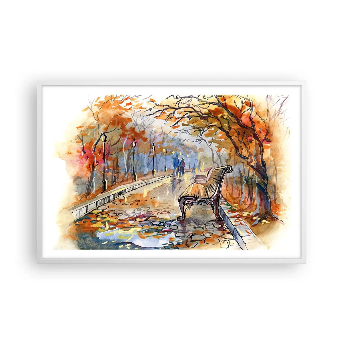 Poster în ramă albă - Pășim împreună în toamnă - 91x61 cm