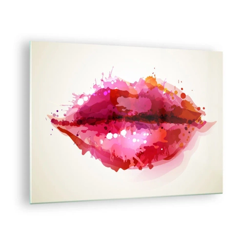 Tablou pe sticlă - Buze abstracte în culori vibrante - 70x50cm - O nuanță mai roșie de roșu - Decorațiune modernă pentru perete pentru living și dormitor ARTTOR