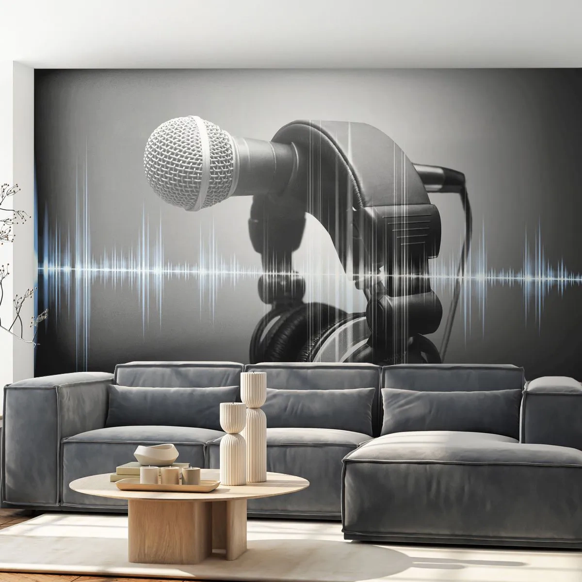 Tapet Premium Canvas - Încă se mai poate auzi cântecul - Microfon, Căști muzicale, Muzică - 250x175 cm