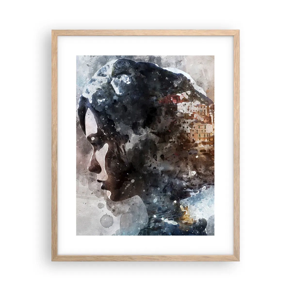 Poster în ramă de stejar deschis - Povestea unei fete cu un oraș în fundal - 40x50 cm