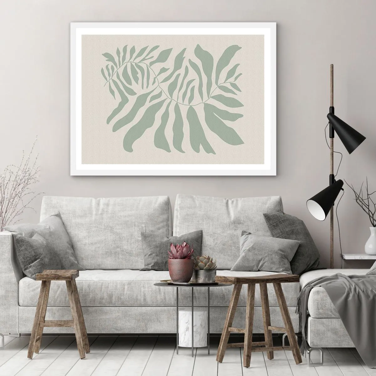 Poster în ramă albă - Ramura de smarald - 70x50 cm