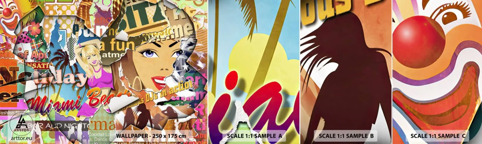 Mostră tapet autocolant Deluxe Sticker - Flashback-uri de vacanță - Graffiti, mural, Colaj de pictură - 100x30 cm