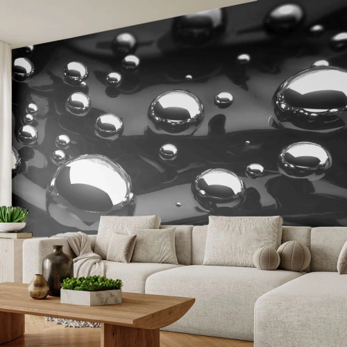 Tapet Premium Sand - Din adâncurile negre - Abstracția, Mingi cromate, 3D - 450x315 cm