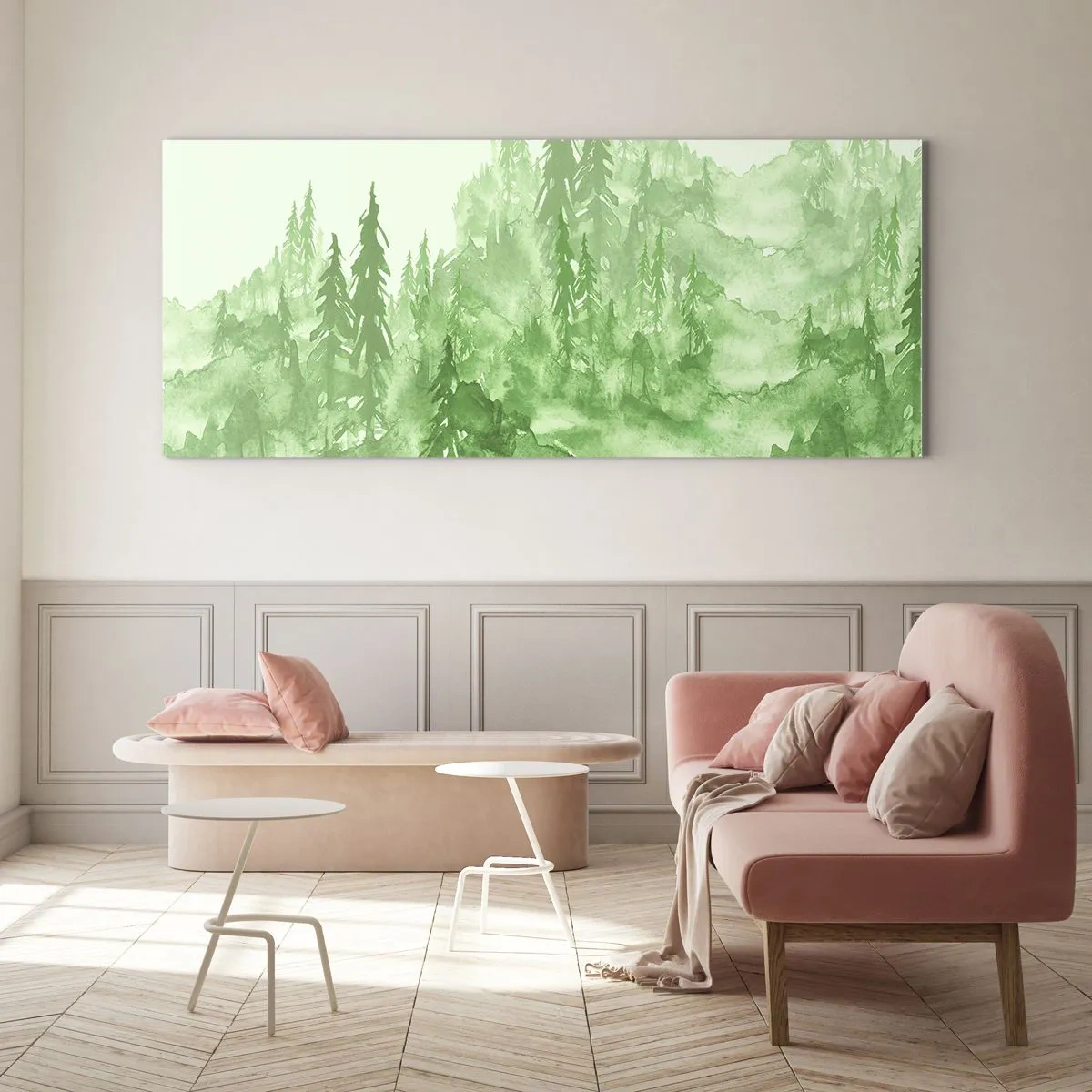 Tablou pe sticlă - Neclar prin ceața verde - 120x50 cm