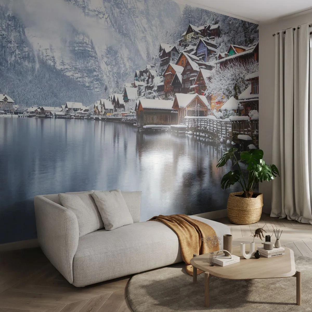 Tapet Premium Sand - În decor de iarnă - Peisaj, Aşezare de munte, Iarnă - 100x70 cm