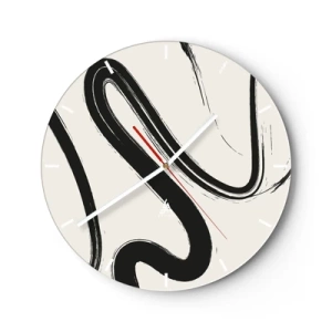 Ceas de perete - Ceas pe sticlă - Pensule negre dinamice pe un fundal deschis - 30x30cm - Capriciu în alb și negru - Decorațiune modernă pentru perete pentru living, bucătărie și dormitor ARTTOR