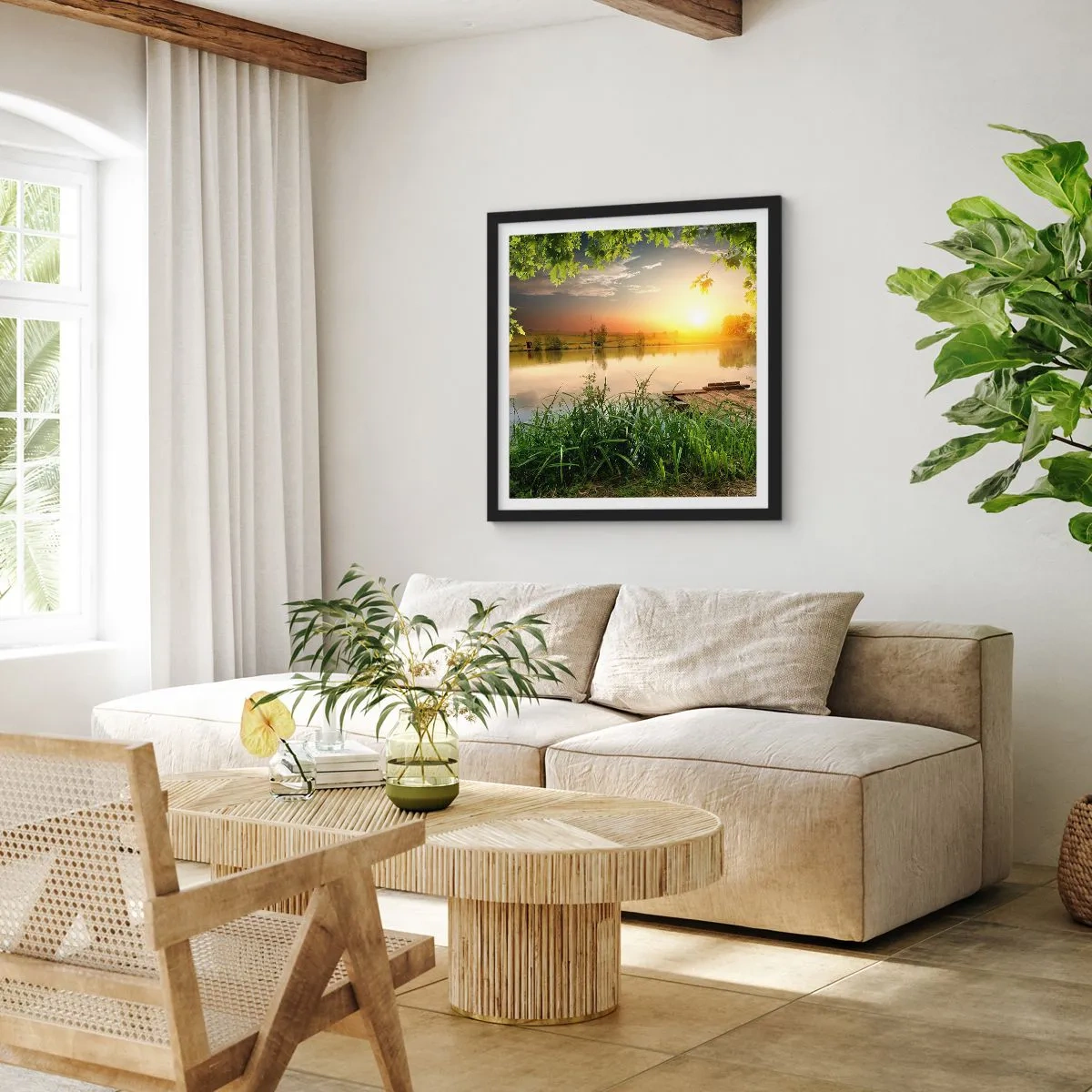 Poster în ramă neagră - Peisaj într-un cadru verde - 30x30 cm