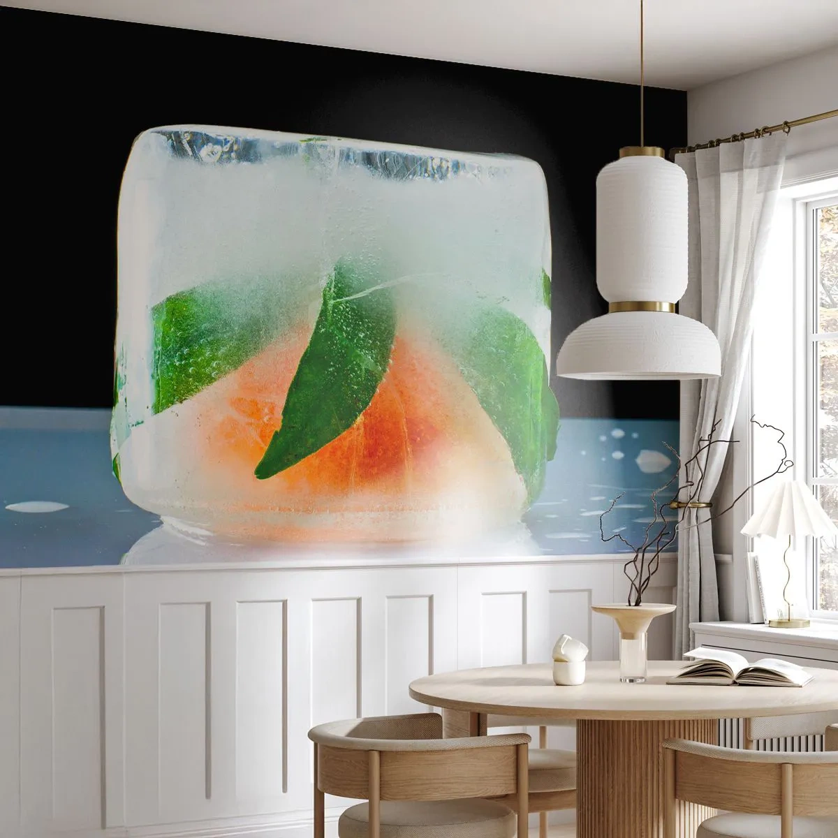 Tapet Premium Sand - Proaspăt și răcoros - Cub de gheata, Portocale, Frunza de menta - 100x70 cm