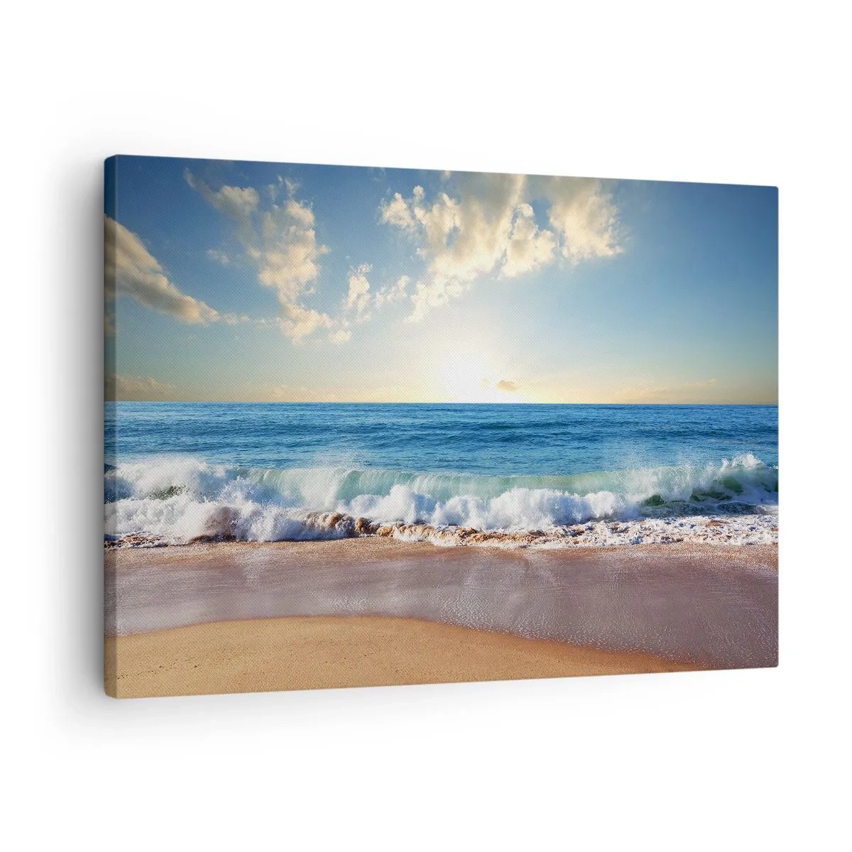 Tablou pe pânză Canvas - O plajă însorită cu valuri care se sparg pe țărm - 70x50cm - Mișcare și liniște în același timp - Decorațiune modernă pentru perete pentru living și dormitor ARTTOR