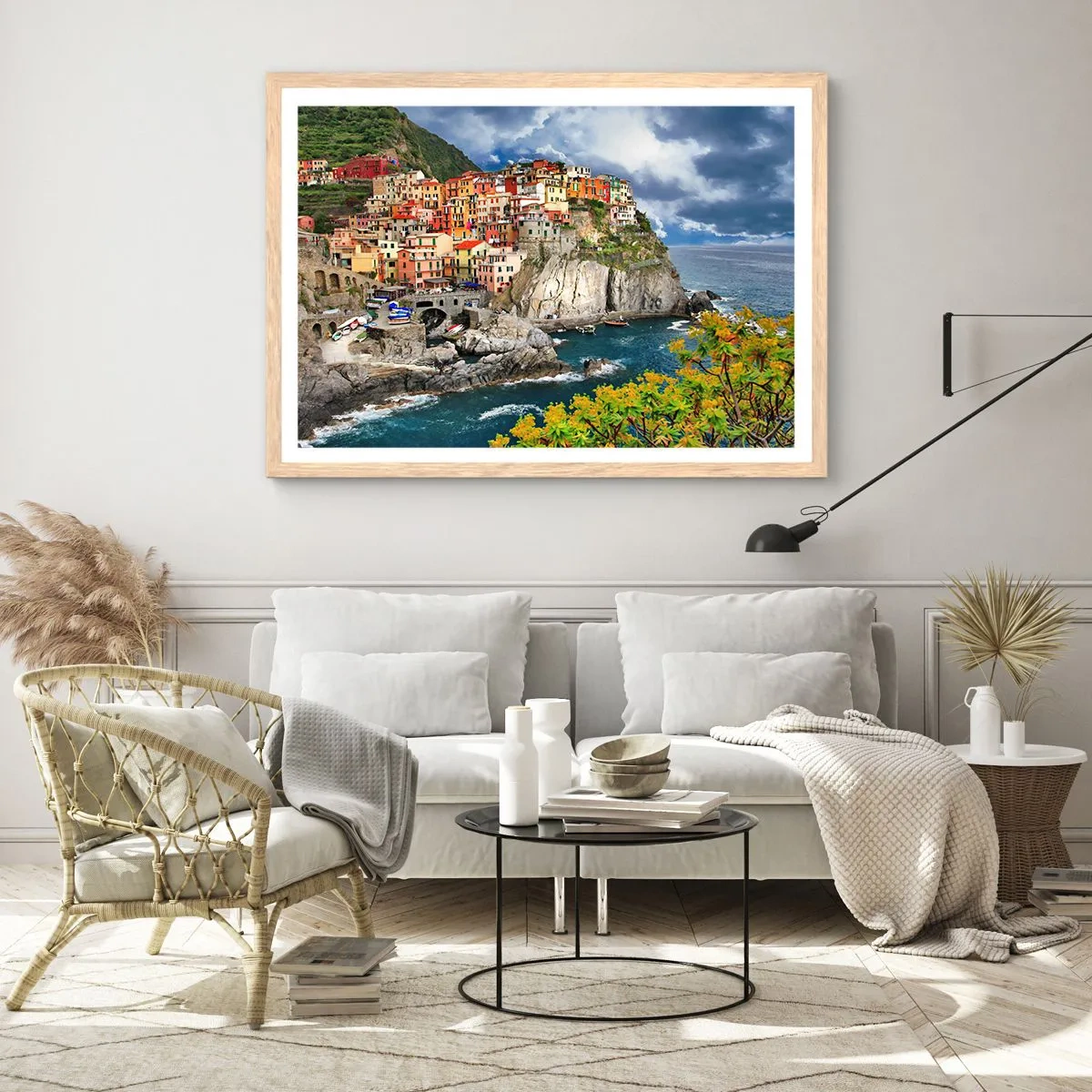 Poster în ramă de stejar deschis - Îmbrățișați de stânci - 100x70 cm