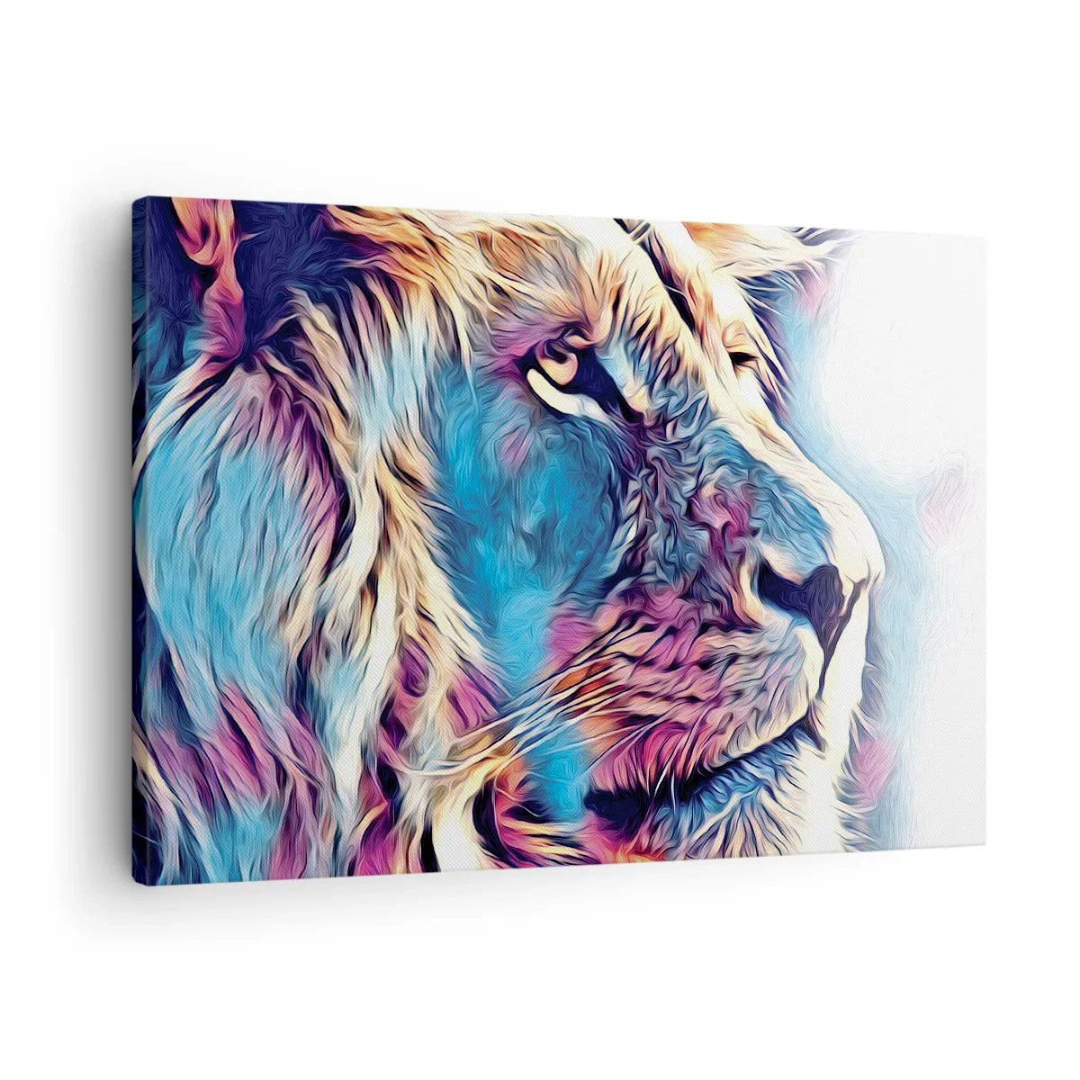 Tablou pe pânză Canvas - Portretul unui leu în culori vii, abstracte - 70x50cm - Înțelepciunea naturii - Decorațiune modernă pentru perete pentru living și dormitor ARTTOR