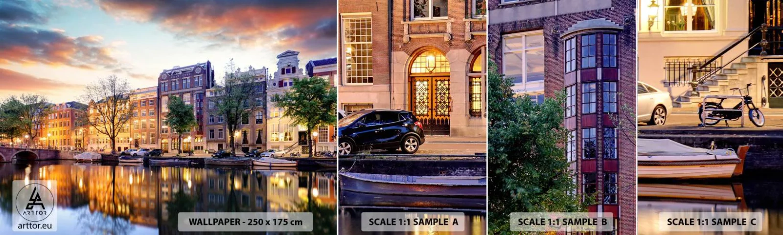 Mostră de Tapet Standard Eco - Frumusețe olandeză sobră și calmă - Oraș, Arhitectură, Amsterdam - 100x30 cm