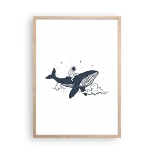 Poster în ramă de stejar deschis - Aventura spațială - 50x70 cm