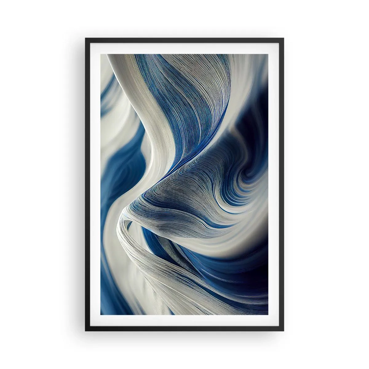 Poster în ramă neagră - Fluiditate de albastru și alb - 61x91 cm