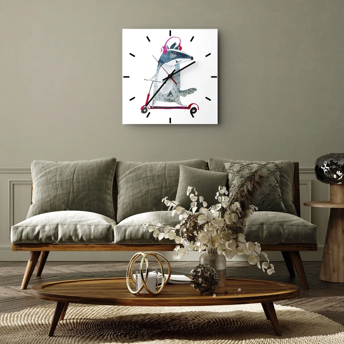 Ceas de perete - Ceas pe sticlă - Bucurie de bursuc - 40x40 cm