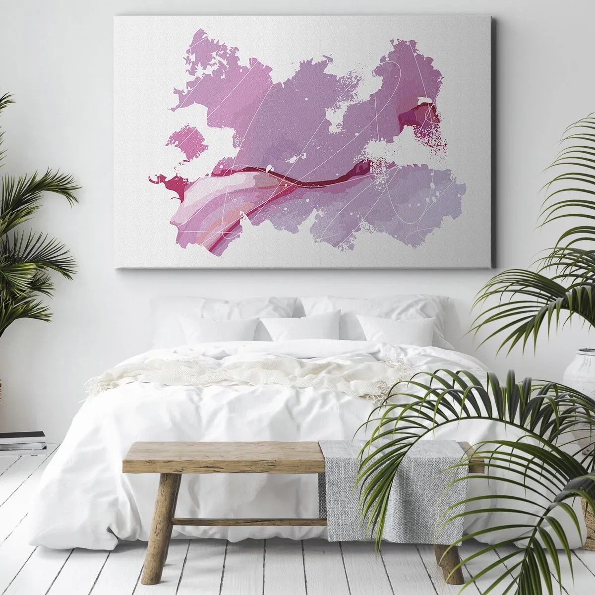 Tablou pe pânză Canvas - Hartă abstractă a lumii în nuanțe de roz - 70x50cm - Harta unei lumi roz - Decorațiune modernă pentru perete pentru living și dormitor ARTTOR