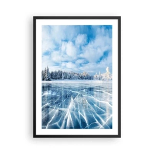 Poster în ramă neagră - Un lac înghețat într-un peisaj de iarnă - 50x70cm - O priveliște orbitoare și cristalină - Decorațiune modernă pentru perete pentru living și dormitor ARTTOR