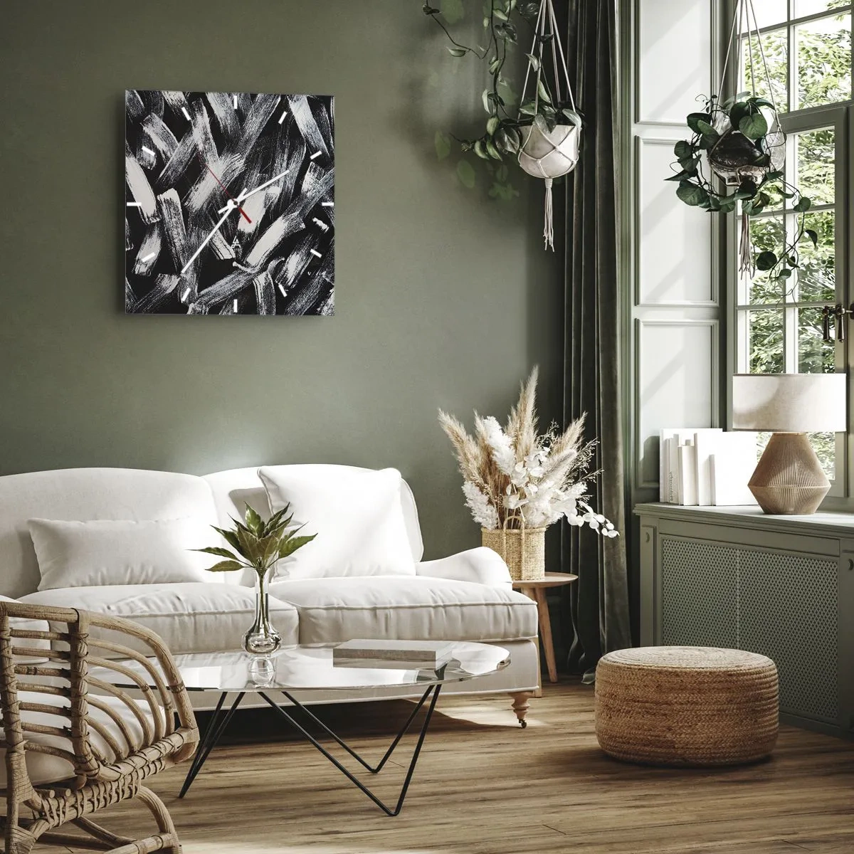 Ceas de perete - Ceas pe sticlă - Abstracție în spirit industrial - 40x40 cm