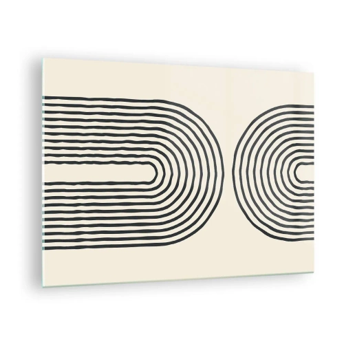 Tablou pe sticlă - pictură abstractă în alb și negru care înfățișează linii în formă de arc. - 70x50cm - În curând... - Decorațiune modernă pentru perete pentru living și dormitor ARTTOR