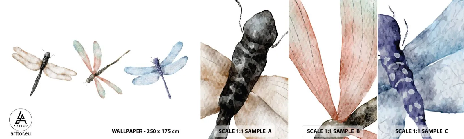 Mostră tapet autocolant Deluxe Sticker - Libelule imponderabile - Insecte, Minimalist, Cu greutate - 100x30 cm