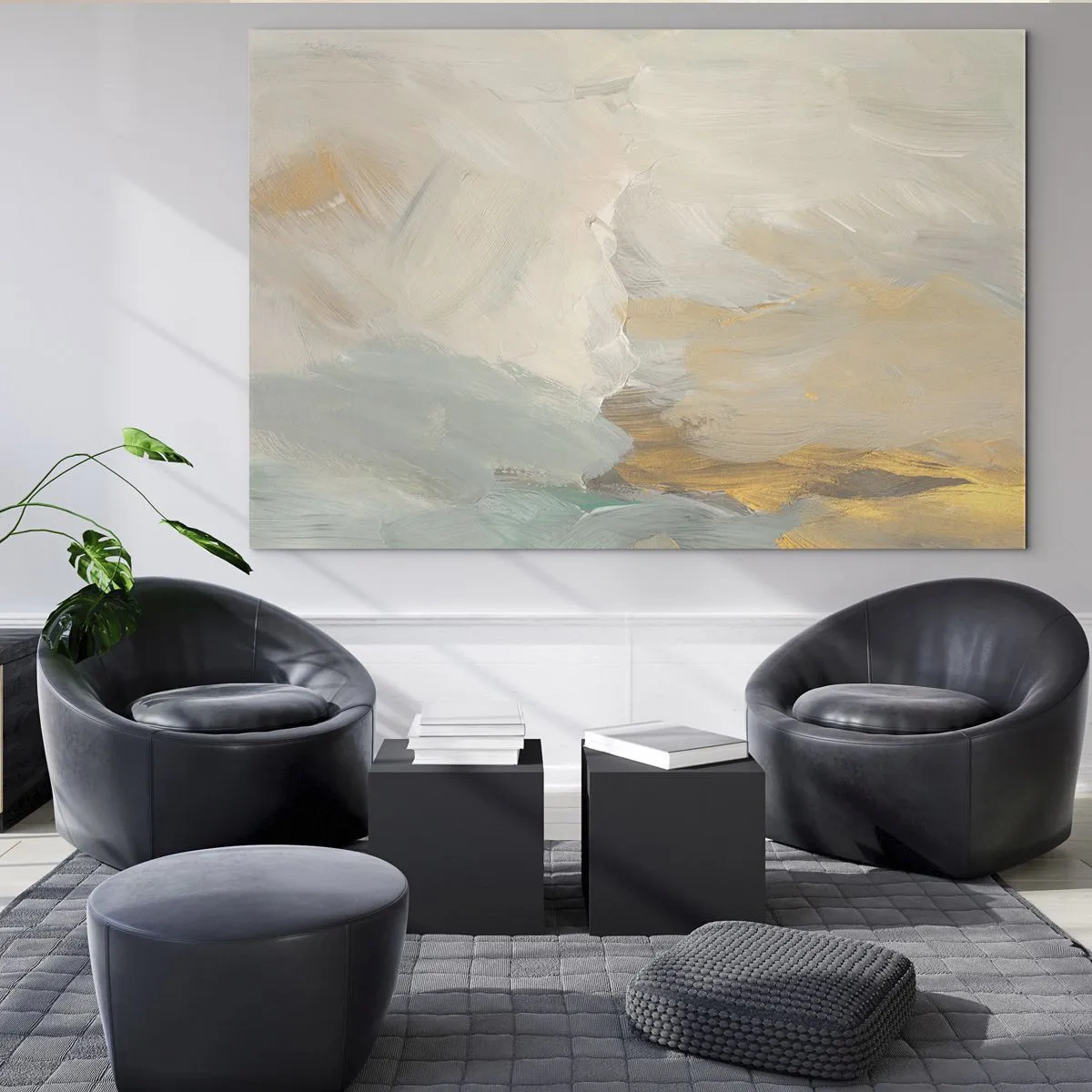 Tablou pe sticlă - Abstracție luminoasă cu tușe delicate de pensulă - 70x50cm - Abstracție - lumea blândeții - Decorațiune modernă pentru perete pentru living și dormitor ARTTOR