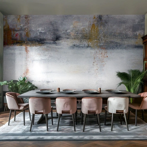 Tapet Standard Eco - Compoziție abstractă în alb, gri și auriu - 100x70cm - În spatele cortinei de aer - Decorațiune modernă pentru perete pentru living și dormitor ARTTOR