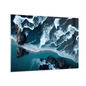 Tablou pe sticlă - Valurile mării se izbesc de coasta stâncoasă - 70x50cm - Înfășurate în valuri - Decorațiune modernă pentru perete pentru living și dormitor ARTTOR