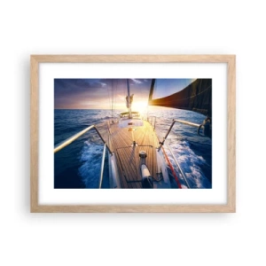 Poster în ramă de stejar deschis - Alergând pe valuri - 40x30 cm