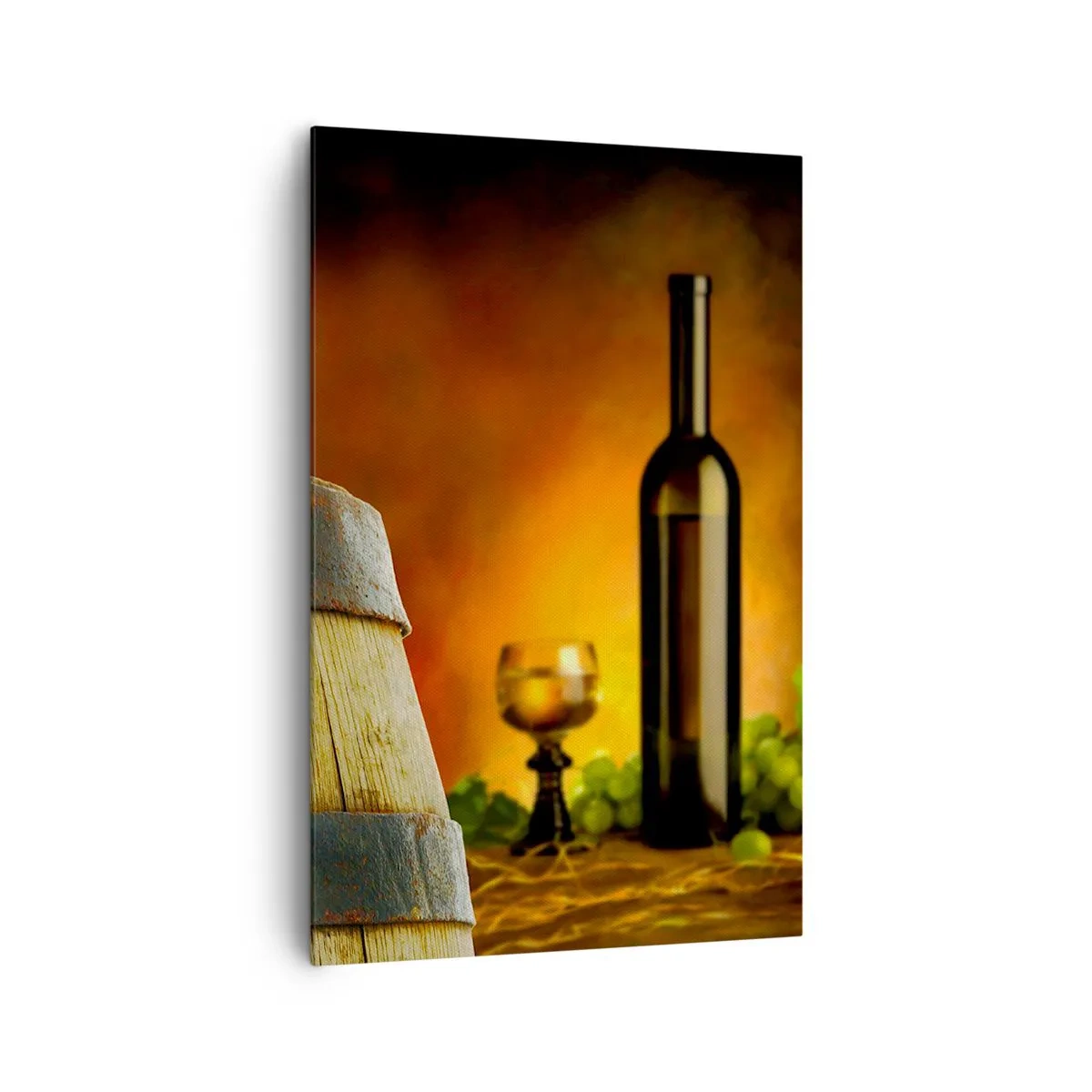 Tablou pe pânză - Natură moartă cu o sticlă de vin și un ciorchine de struguri - 80x120 cm