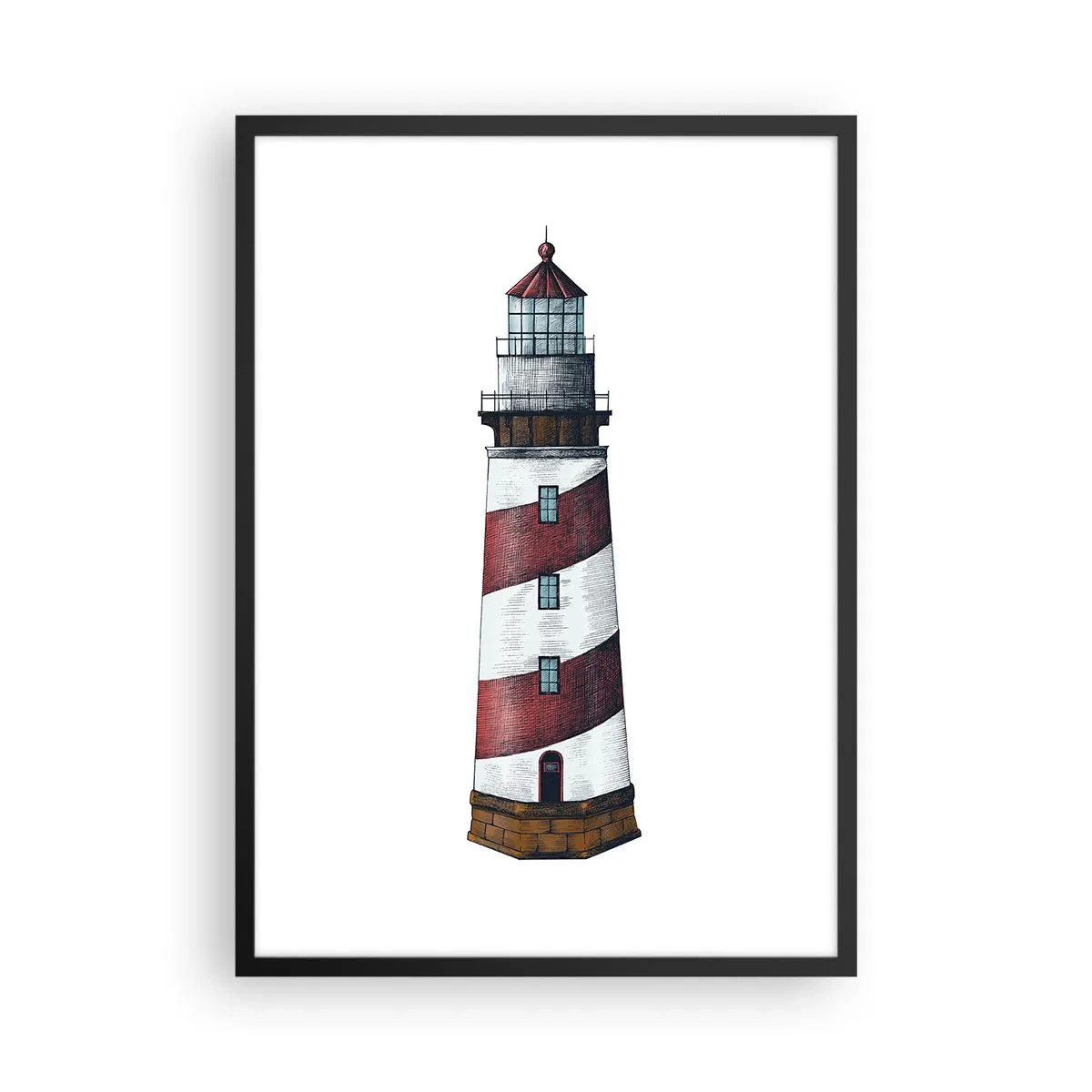 Poster în ramă neagră - Ilustrație de far în stil clasic - 50x70cm - Întotdeauna de veghe - Decorațiune modernă pentru perete pentru living și dormitor ARTTOR