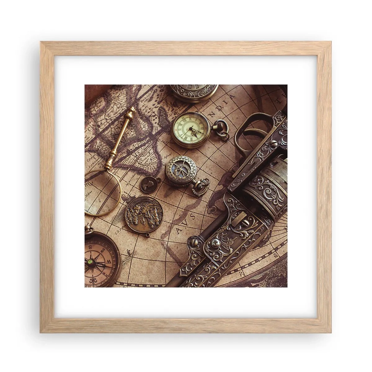 Poster în ramă de stejar deschis - Sugestii de aventură - 30x30 cm