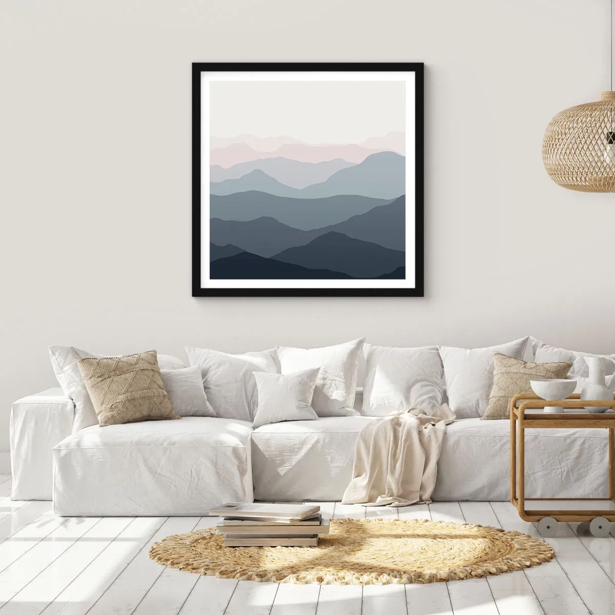 Poster în ramă neagră - Valuri de munți - 30x30 cm