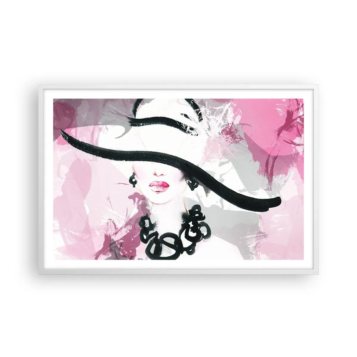 Poster în ramă albă - Studiu unei dame în negru și roz - 91x61 cm