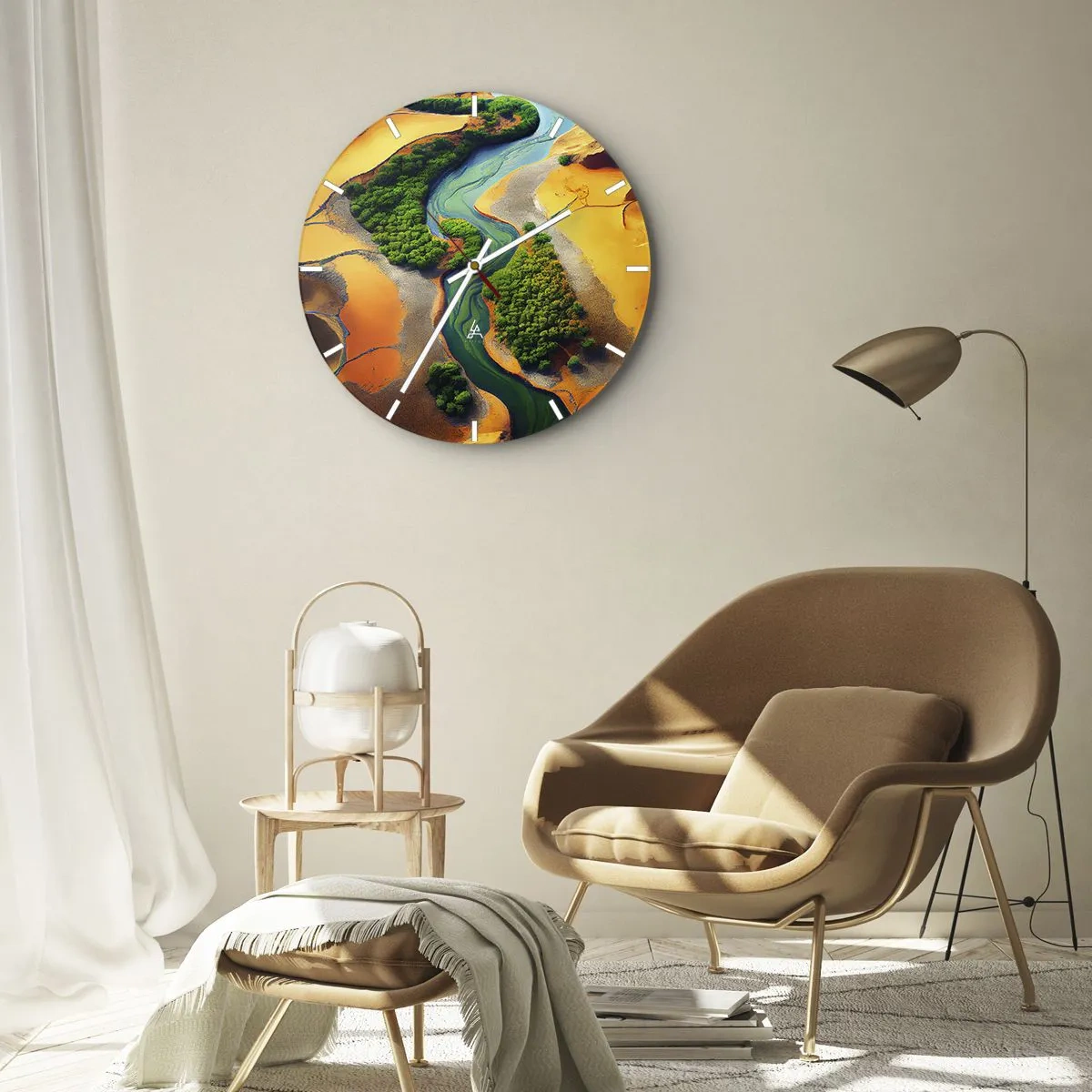 Ceas de perete - Ceas pe sticlă - Râul care dă viață - 40x40 cm
