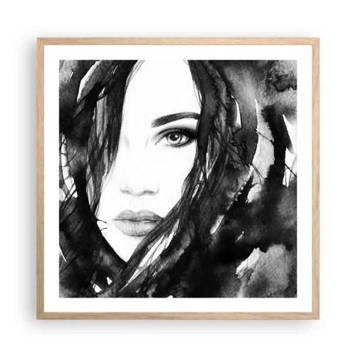 Poster în ramă de stejar deschis - Studiu unei dame în alb și negru - 60x60 cm