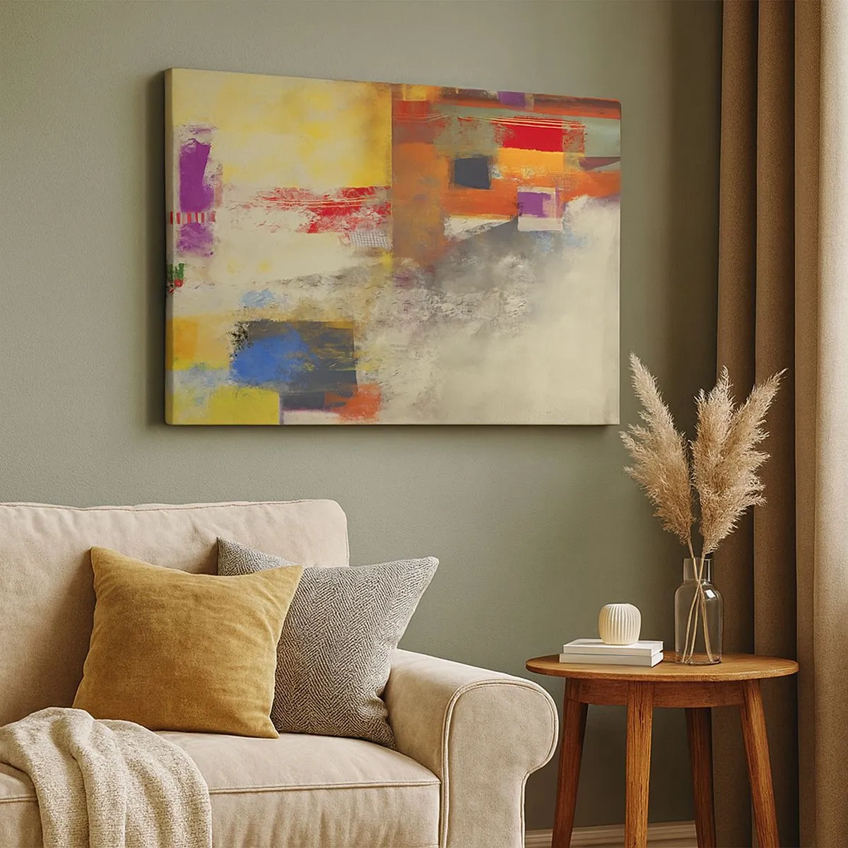 Tablou pe pânză Canvas - Abstracție colorată cu forme geometrice - 70x50cm - Geometria culorilor - Decorațiune modernă pentru perete pentru living și dormitor ARTTOR