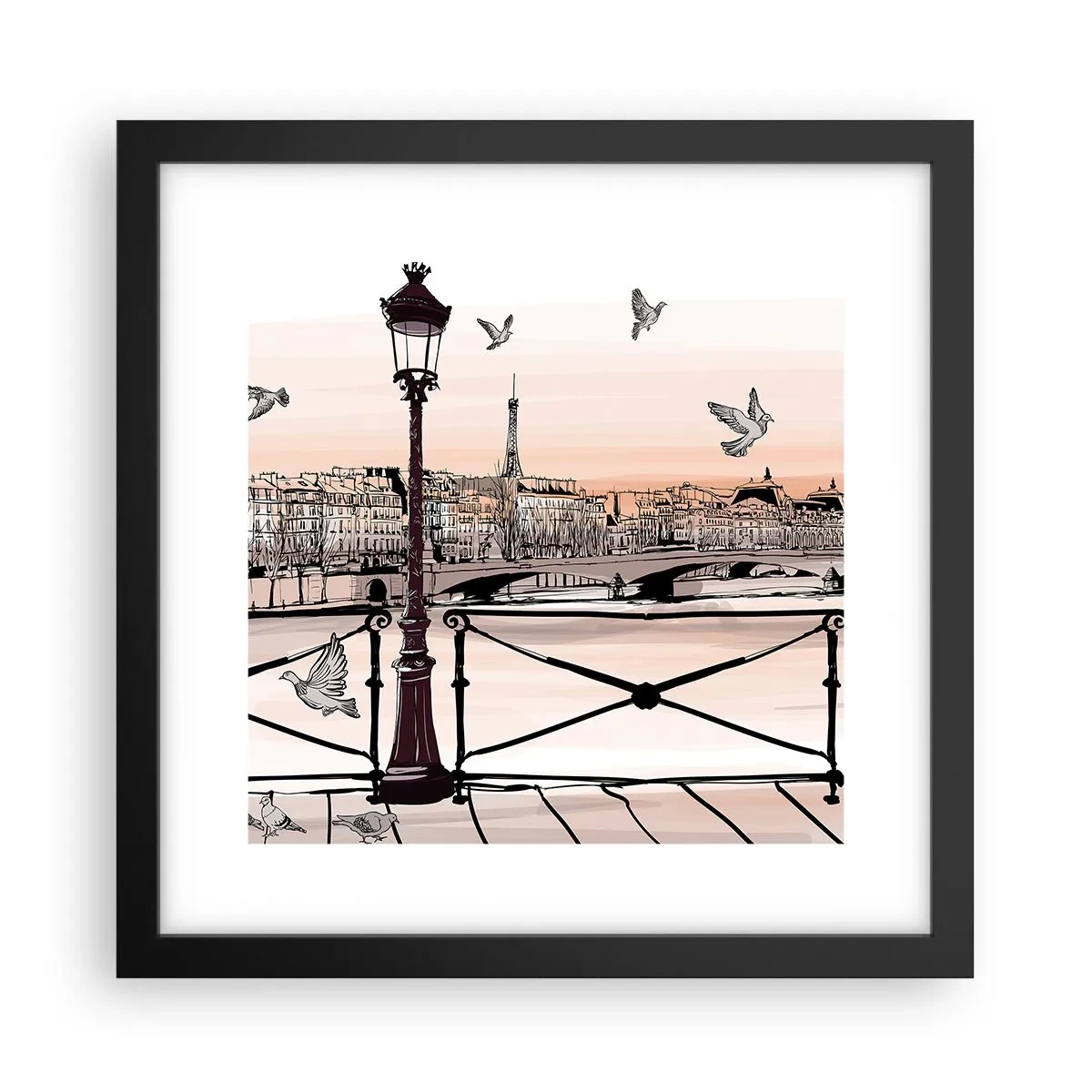 Poster în ramă neagră - Deasupra acoperișurilor Parisului - 30x30 cm