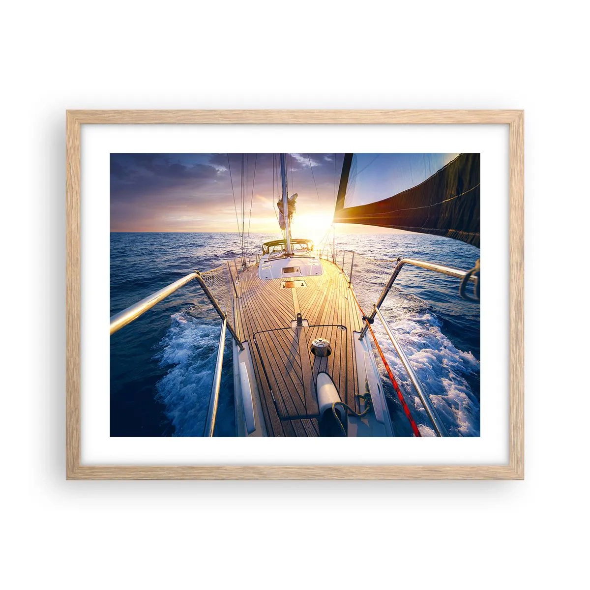 Poster în ramă de stejar deschis - Alergând pe valuri - 50x40 cm