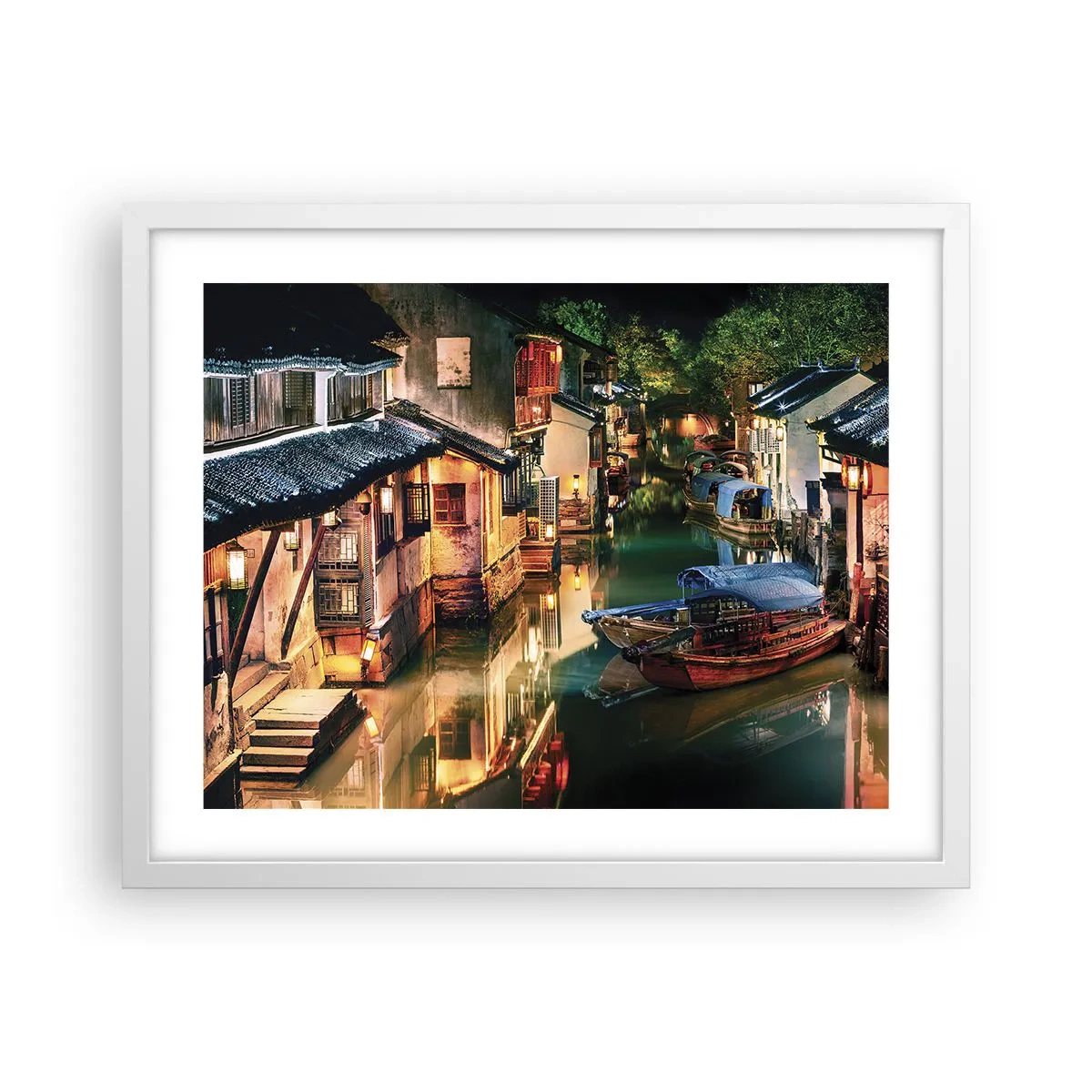 Poster în ramă albă - O seară pe o stradă chinezească - 50x40 cm