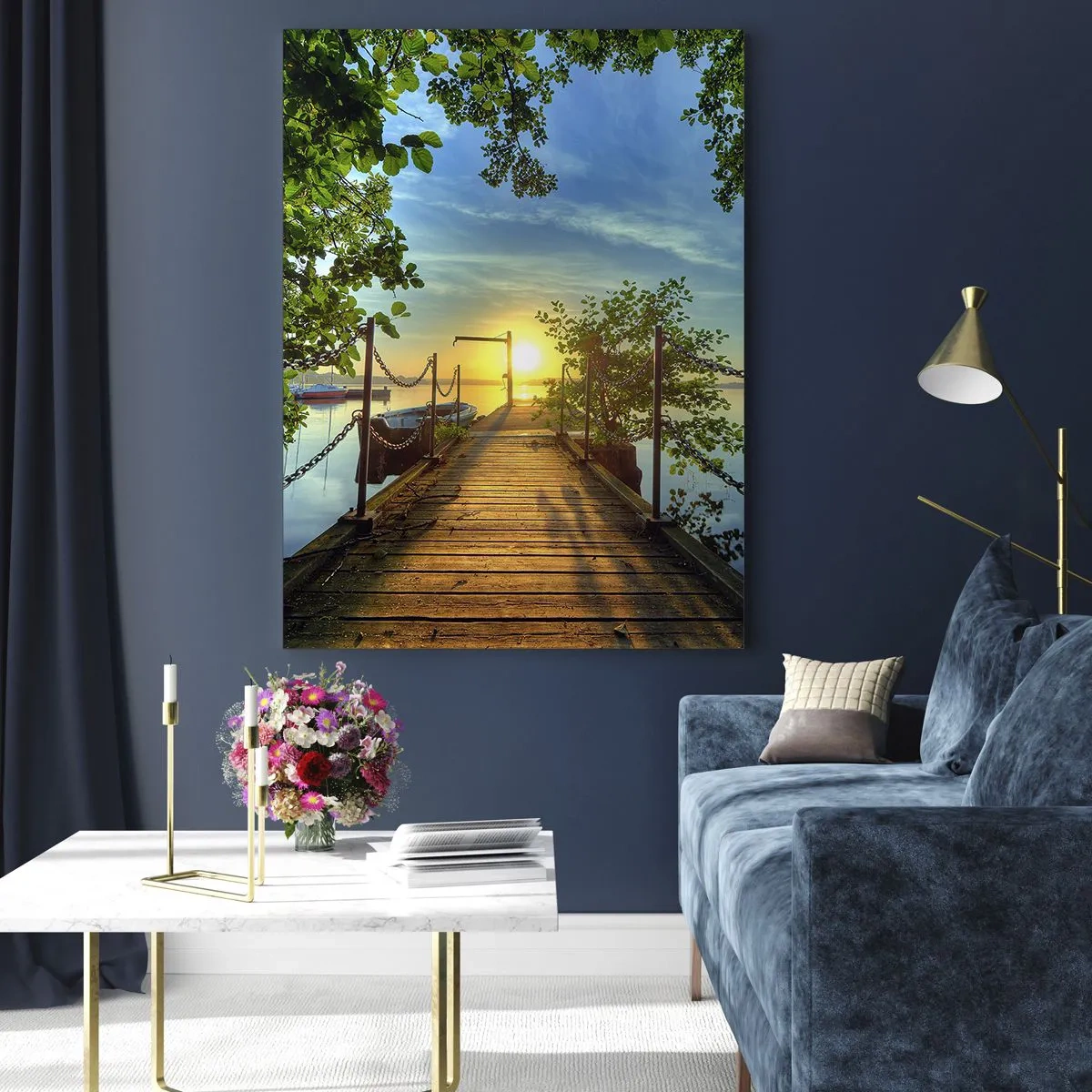 Tablou pe sticlă - Apusul la malul apei - 70x100 cm