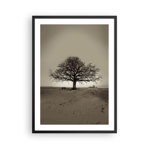 Poster în ramă neagră - Un copac singuratic într-un peisaj sepia gol - 50x70cm - De aici până în veșnicie - Decorațiune modernă pentru perete pentru living și dormitor ARTTOR