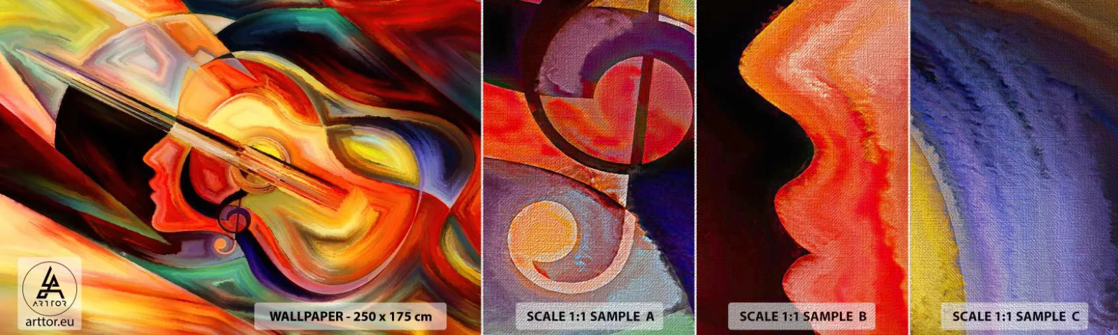 Mostră tapet Premium Canvas - Și totul merge bine - Abstracția, Chipul de femeie, Vioară - 100x30 cm