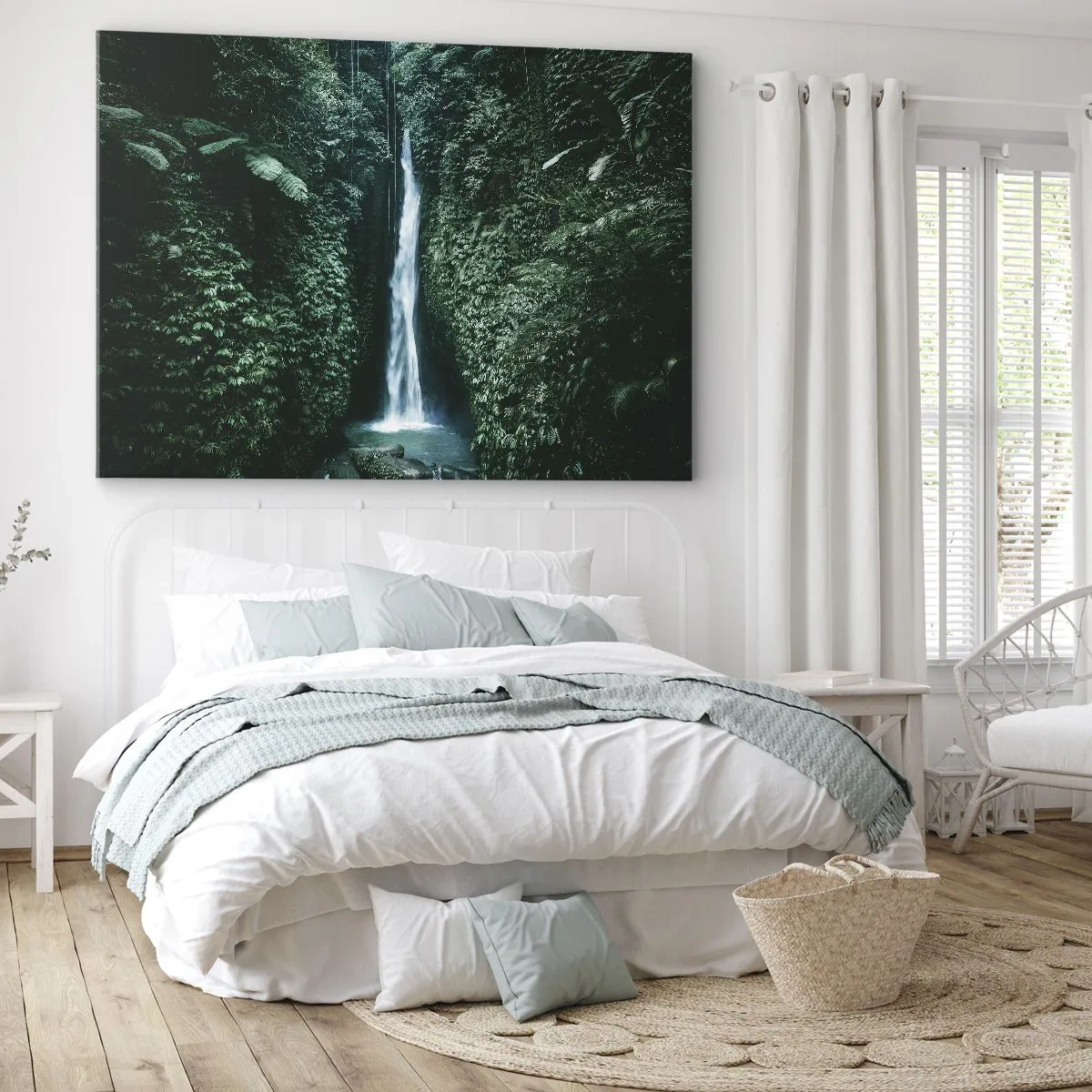 Tablou pe pânză Canvas - O cascadă înconjurată de vegetație tropicală densă - 70x50cm - Băi tropicale - Decorațiune modernă pentru perete pentru living și dormitor ARTTOR