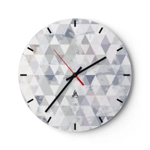 Ceas de perete - Ceas pe sticlă - Model geometric cu triunghiuri gri într-un stil modern - 30x30cm - În ritm de trei - Decorațiune modernă pentru perete pentru living, bucătărie și dormitor ARTTOR