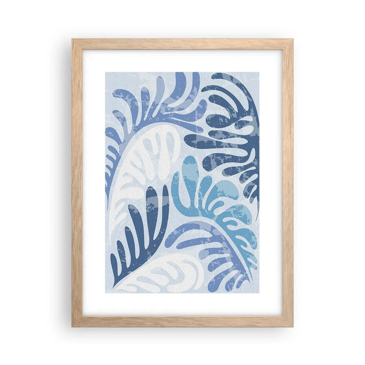 Poster în ramă de stejar deschis - Ferigi albastre - 30x40 cm