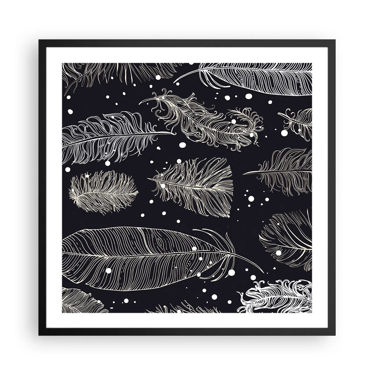 Poster în ramă neagră - Dantelă cu pene - 60x60 cm